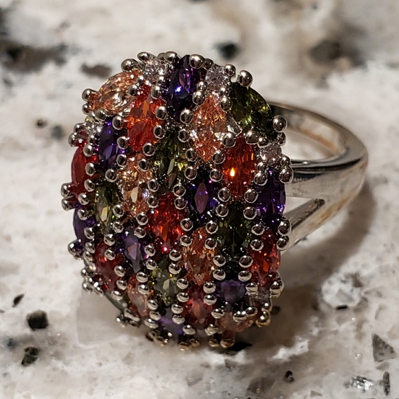 Precious gemstone ring. Platinum over sterling. - Picture 2 of 10